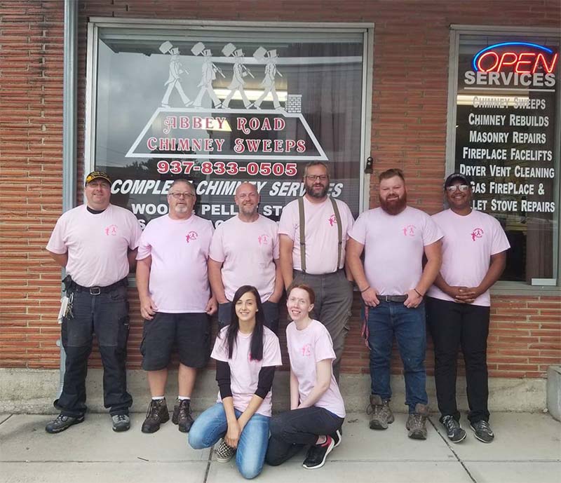 Abbey Road Chimney Sweeps wearing Sweep Away Cancer shirts